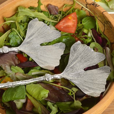 English Pewter Ginkgo Leaf Salad Servers | Tableware Gifts, Made in Britain | Image 1