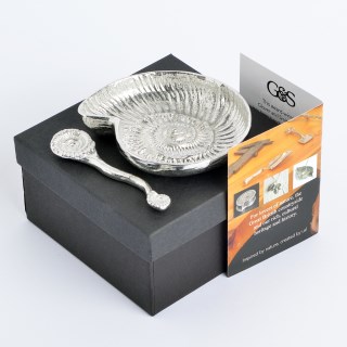 Ammonite English Pewter Bowl with Pewter Fossil Spoon | Image 4
