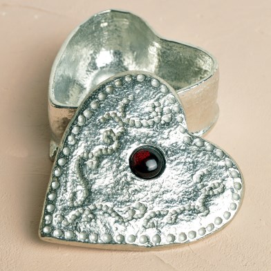 Heart Trinket Box Personalised Pewter with Garnet Stone, can be engraved | Image 1