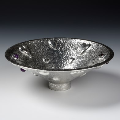 The Lovers Bowl. Pewter Bowl With Hearts, Amethyst & Garnet Stones 10th Wedding Anniversary Gifts | Image 1
