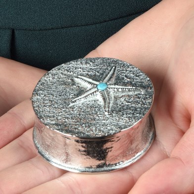 Starfish Pewter Trinket Box with Turquoise stone made in UK | Image 1