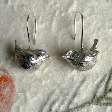 Pewter Wren Drop Earrings UK Made Bird Jewellery Gifts For Her | Image 1
