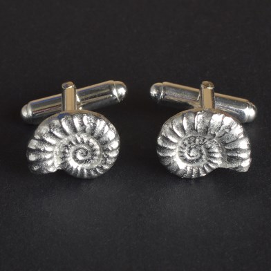English Pewter Ammonite Fossil Cufflinks, UK Made Gifts for Geologists | Image 1