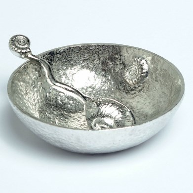 Fossil Round Pewter Bowl and Ammonite Pewter Spoon | Image 1