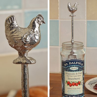 Chicken Pewter Spoon Long Jam Spoon with a hook for jars | Image 1