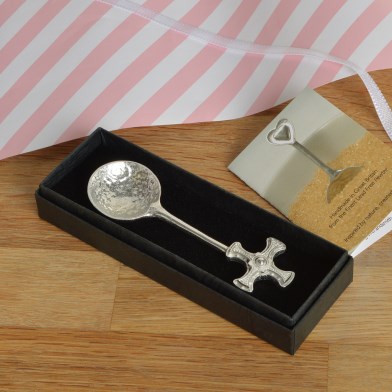 Christening Pewter Spoon Medieval Cross UK Handmade | Image 1