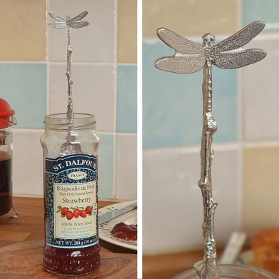 Dragonfly Spoon Long Jam Pewter Spoon with a hook for jars | Image 1