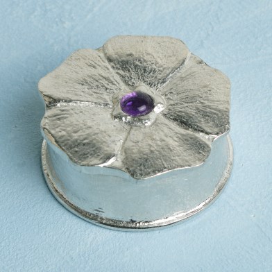 Flower Trinket Box Pewter with Amethyst Stone UK Made | Image 1