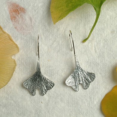 Pewter Ginkgo Leaf Drop Earrings Jewellery Gifts For Her UK Made | Image 1