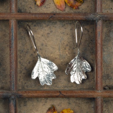 Hawthorn Leaf Drop Earrings English Pewter Leaf Jewellery | Image 1