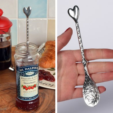 Heart Pewter Spoon. Long Jam Spoons with a hook for Jars | Image 1