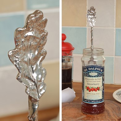 Oak Leaf Pewter Jam Spoon | Long Jar Spoons With Hooks UK Made | Image 1