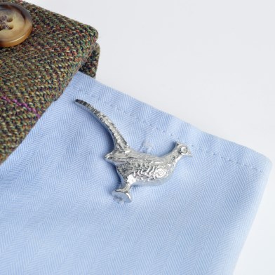 English Pewter Pheasant Cufflinks UK Made Shooting Gifts for Him | Image 1