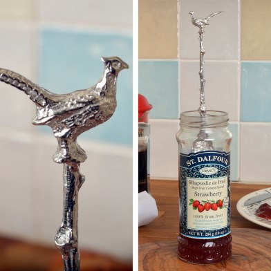 Long Jam Pheasant Pewter Spoon with a hook for Jars | Image 1