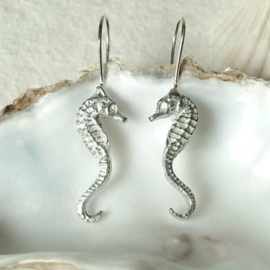 Seahorse Drop Earrings, Pewter and Silver Seahorse Jewellery Gifts | Image 1