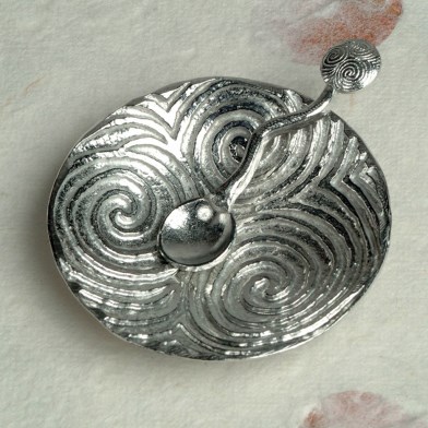 English Pewter Spiral of Life Bowl and Spirals Pewter Spoon | Image 1
