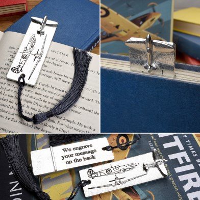 Spitfire Aeroplane Pewter Personalised Bookmark Gifts. Can Be Engraved UK Made | Image 1