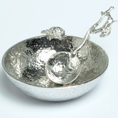 Hare and Tortoise Pewter Bowl and Pewter Spoon Set | Image 1