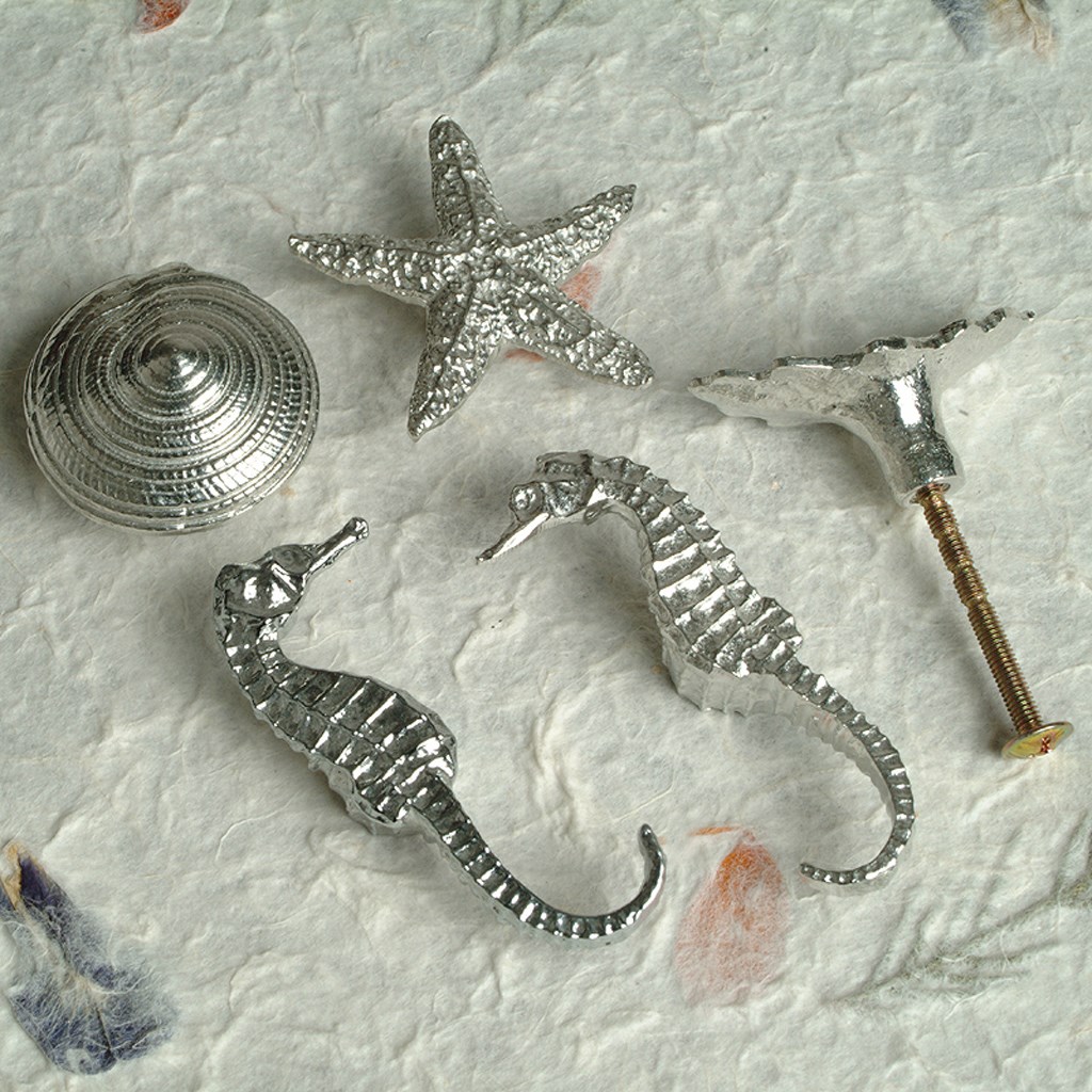 Seahorse Left Facing Solid English Pewter Drawer Pull Handle