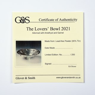 The Lovers Bowl. Pewter Bowl With Hearts, Amethyst & Garnet Stones 10th Wedding Anniversary Gifts | Image 11