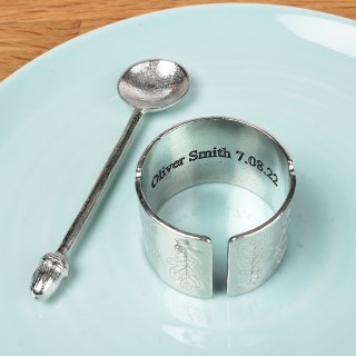 Personalised, engraved 'From Little Acorns' English Pewter Christening Egg Cup & Spoon | Image 4