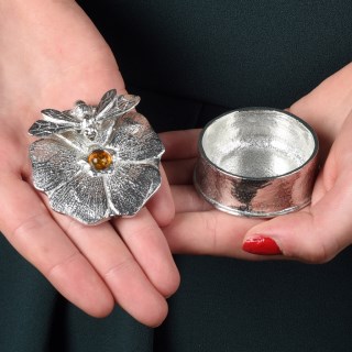 Bee on a Flower Pewter Trinket Box with Amber Stone | Bee Gifts UK Made | Image 2
