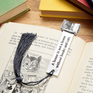 Cat Lover Gifts, Cats & Books Personalised Pewter Bookmarks. Can be engraved UK Made | Image 2