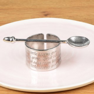 Personalised, engraved 'From Little Acorns' English Pewter Christening Egg Cup & Spoon | Image 3