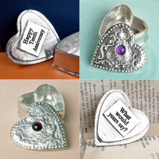 Heart Pewter Trinket Box with Garnet Stone can be engraved | Image 3