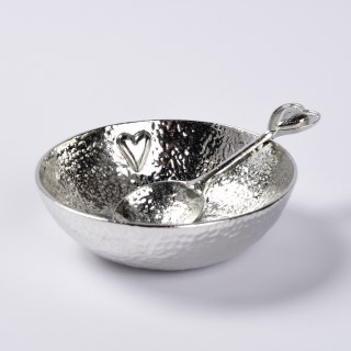 Heart English Pewter Bowl with Pewter Heart Spoon | Image 2