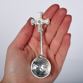 Christening Pewter Spoon Medieval Cross UK Handmade | Image 2