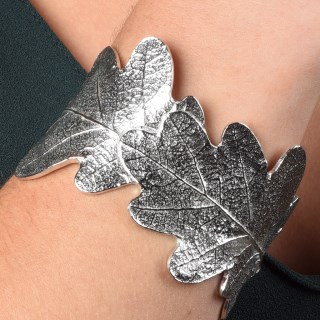 Pewter Oak Leaf Cuff Bangle, Oak Leaf Bracelet UK Hand Crafted | Image 2