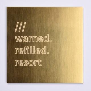 Square, engraved brass what3words safety sign 100x100mm | Image 4