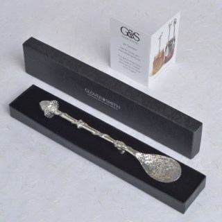 Acorn Pewter Spoon Long Jam Spoon with a hook for jars | Image 3