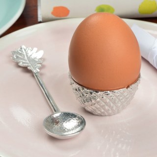 Acorn Pewter Christening Egg Cup and Oak Leaf Spoon Gift Set | Image 5