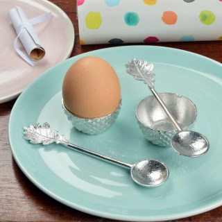 Pewter Acorn Egg Cup and Oak Leaf Spoon | Christening Gifts for Girls and Boys | Image 2