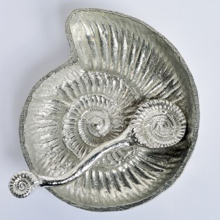 Ammonite English Pewter Bowl with Pewter Fossil Spoon | Image 3