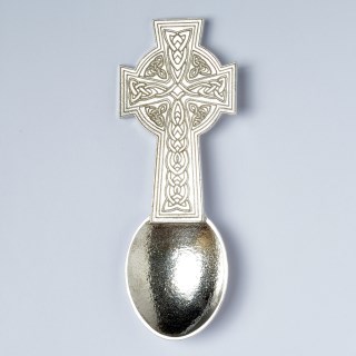 Personalised Celtic Cross Pewter Christening Spoon UK Handmade | Image 2