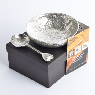 Heart English Pewter Bowl with Pewter Heart Spoon | Image 3