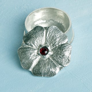 Flower Pewter Trinket Box With Garnet Stone | Image 5