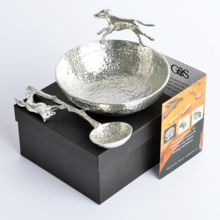 English Pewter Hound Bowl and Pewter Fox Spoon | Image 2
