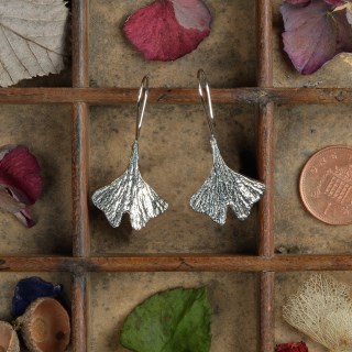Pewter Ginkgo Leaf Drop Earrings Jewellery Gifts For Her UK Made | Image 2