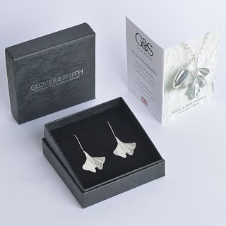 Pewter Ginkgo Leaf Drop Earrings Jewellery Gifts For Her UK Made | Image 4