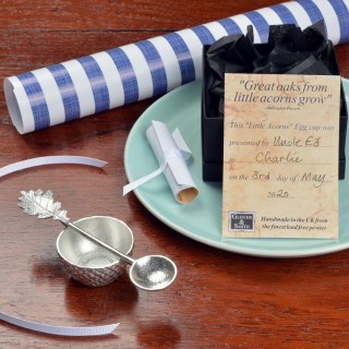 Acorn Pewter Christening Egg Cup and Oak Leaf Spoon Gift Set | Image 3