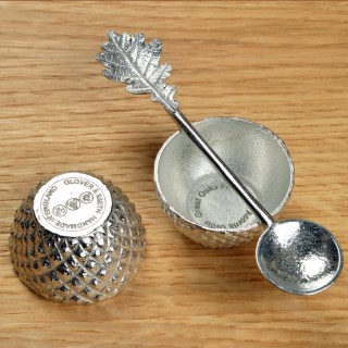 Acorn Pewter Christening Egg Cup and Oak Leaf Spoon Gift Set | Image 4