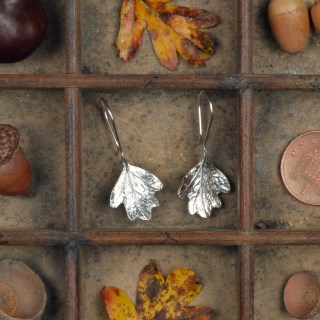 Hawthorn Leaf Drop Earrings English Pewter Leaf Jewellery | Image 2