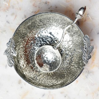 English Pewter Oak Leaf Bowl with Acorn Pewter Spoon | Image 2