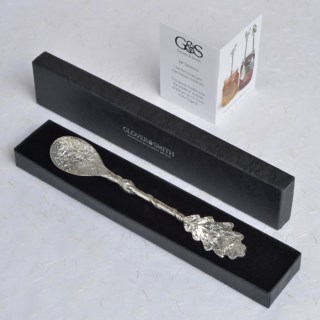 Oak Leaf Pewter Spoon Long Jam Spoon with a hook for jars | Image 4