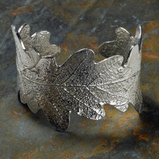 Pewter Oak Leaf Cuff Bangle, Oak Leaf Bracelet UK Hand Crafted | Image 3