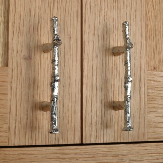 Solid Pewter Oak Twig Cabinet Handle 96mm Between Hole Centres UK Made | Image 2